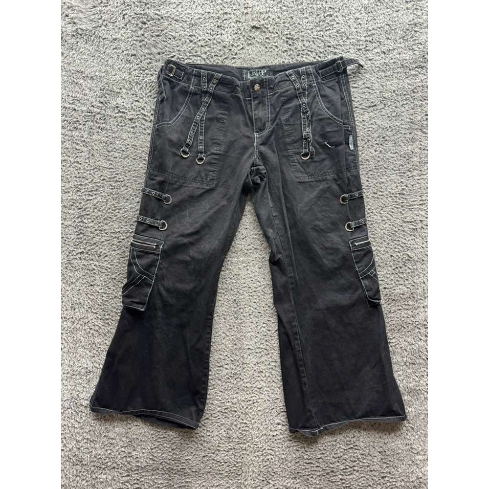 Y2K Tripp NYC Daang Goodman Low Rise Gothic Cargo Flare Pants Black Mens Size 15